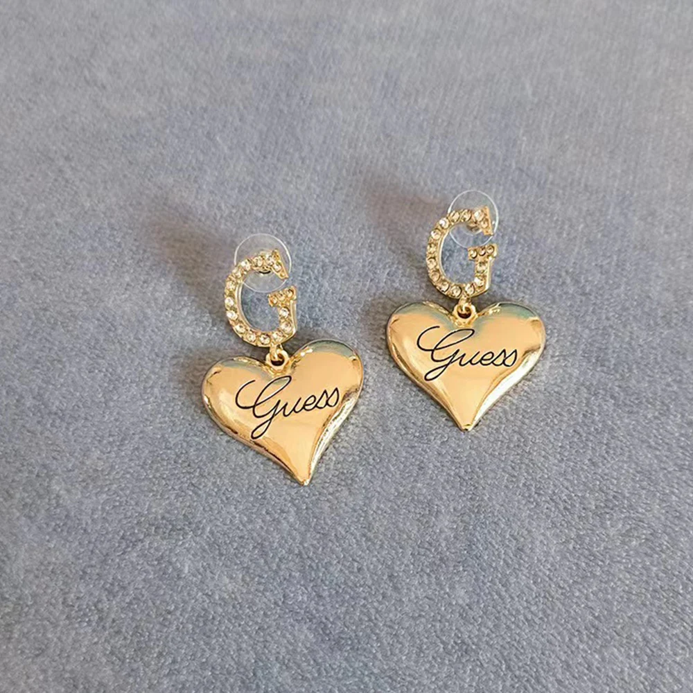 1 paio di orecchini pendenti in metallo a forma di cuore alla moda per le donne ragazze stile coreano grande cuore d\'amore lettera G orecchini a