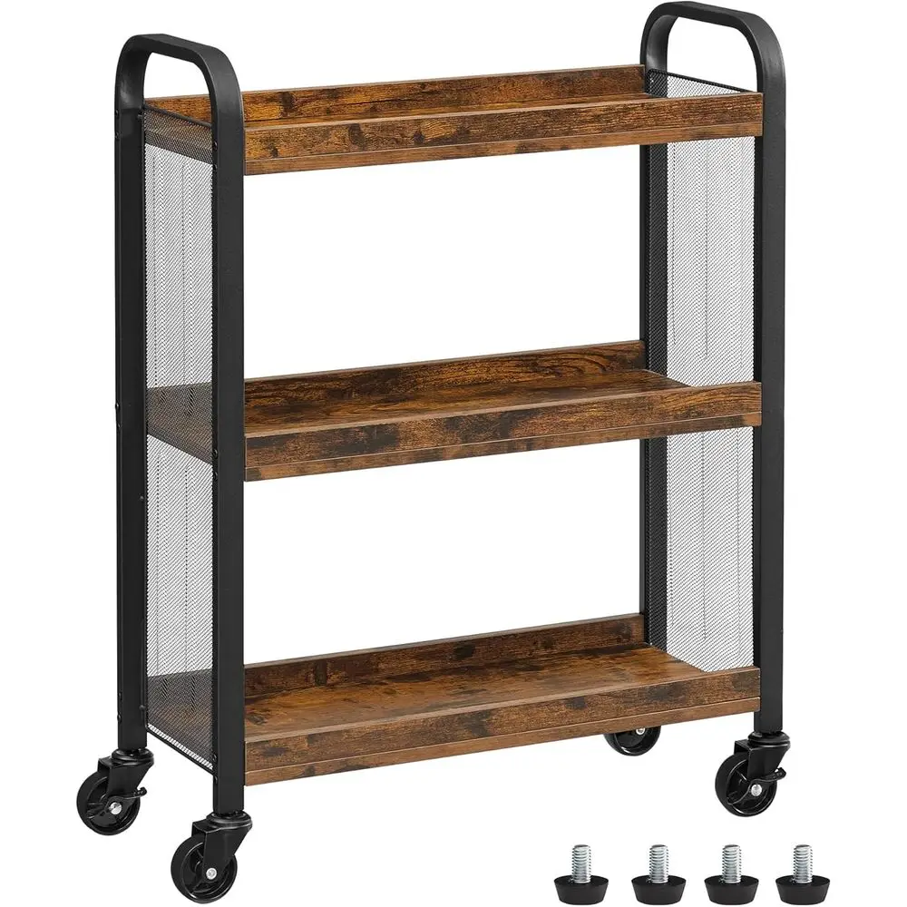 

3-Tier Narrow Storage Cart, Rolling Cart with Wheels, Steel e, Slim Storage Cart or Kitchen, Dining Room, Laundry Room, Adjustab