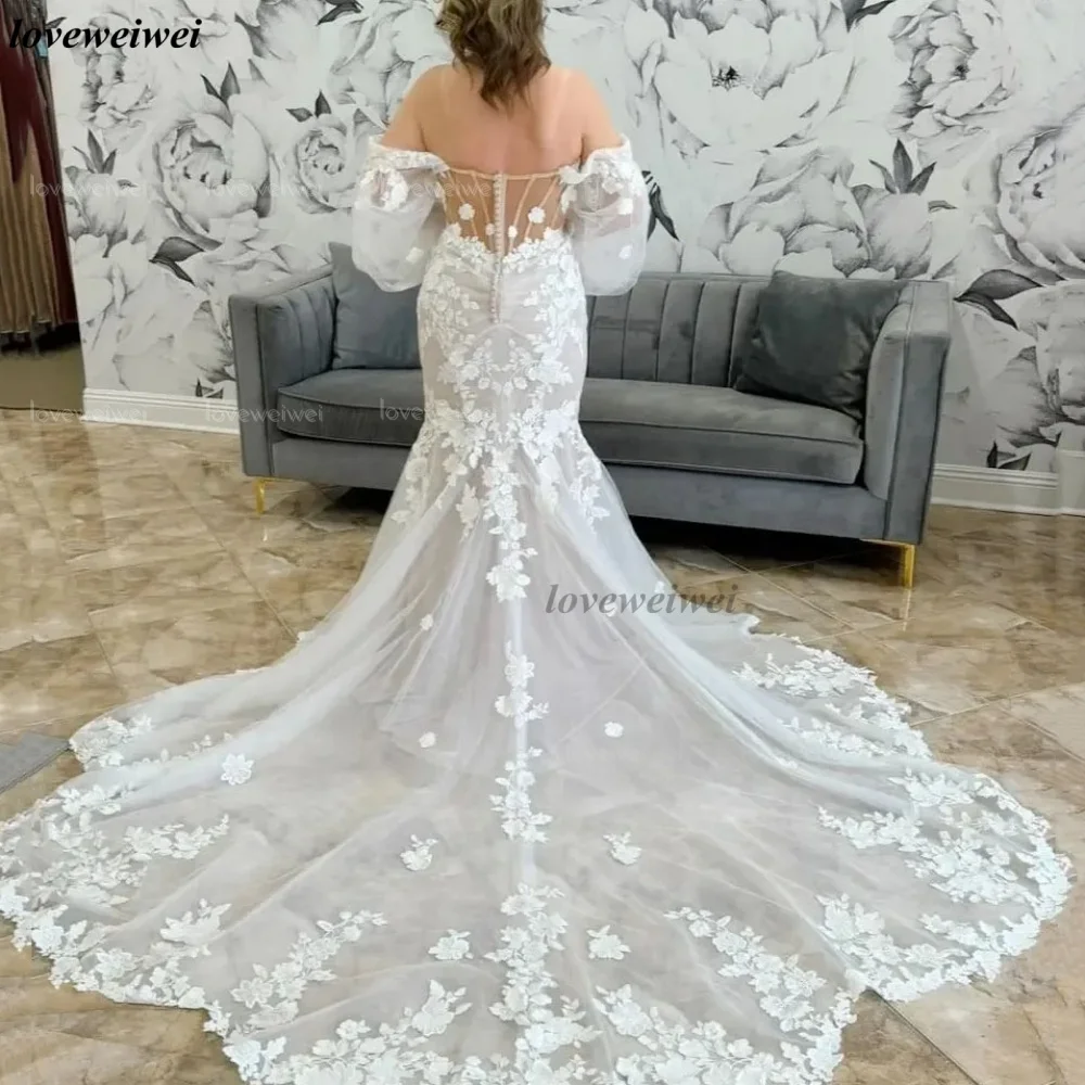 فستان زفاف حورية البحر فاخر من الدانتيل مخصص بدون أكتاف على شكل قلب مزين بفساتين العروس فستان زفاف كلاسيكي فيستدو دي نوفيا #2