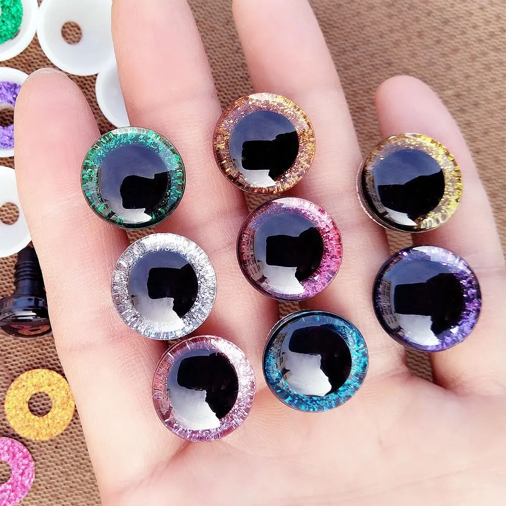 20pcs/set 12mm 3D Sparkling Crystal Cat's Eyes With Flash Pad Plastic Resin Bear Animal DIY Dolls Eyes 8 Colors Parts