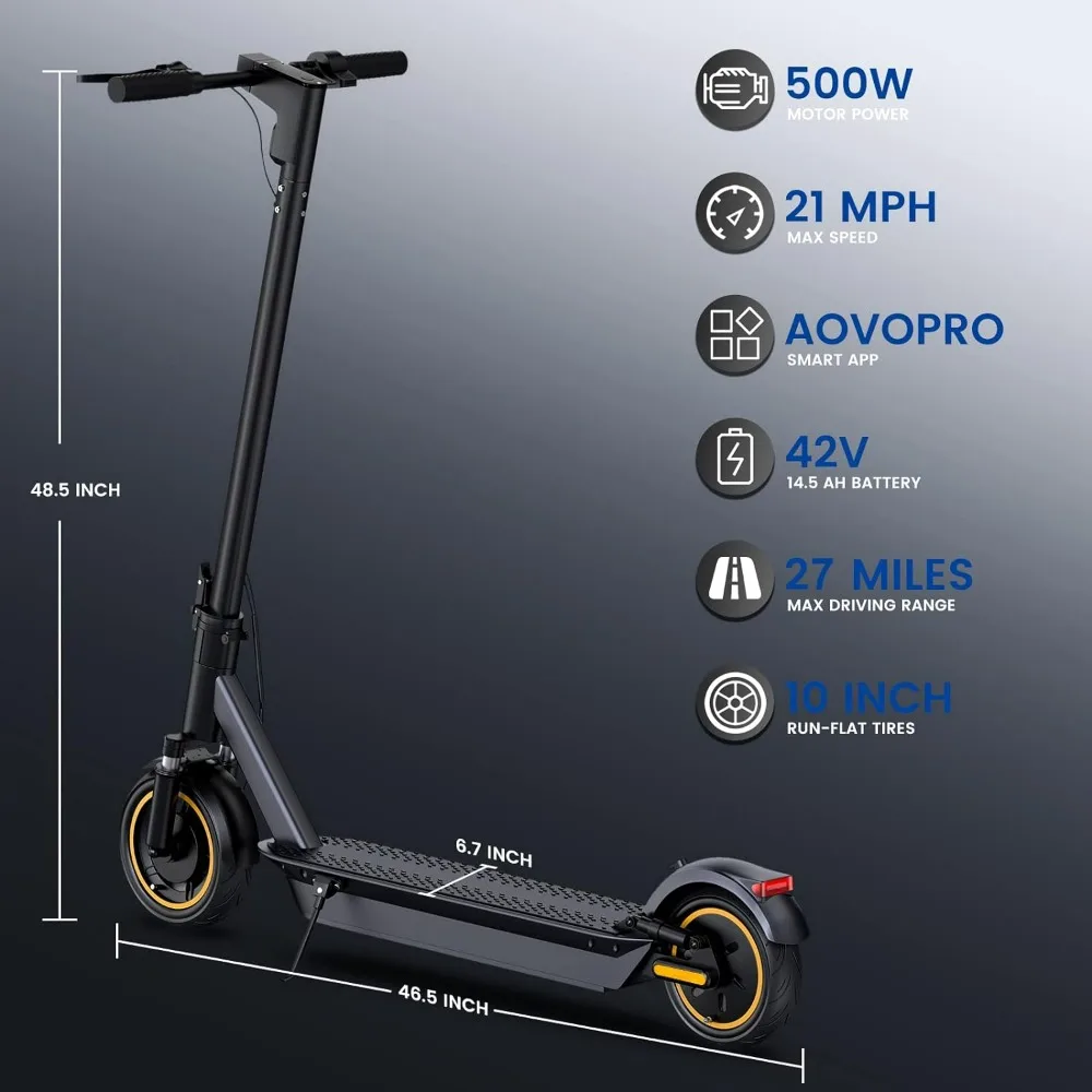 Electric Scooter with Quadruple Shock Absorption, 27 Miles Range, 10