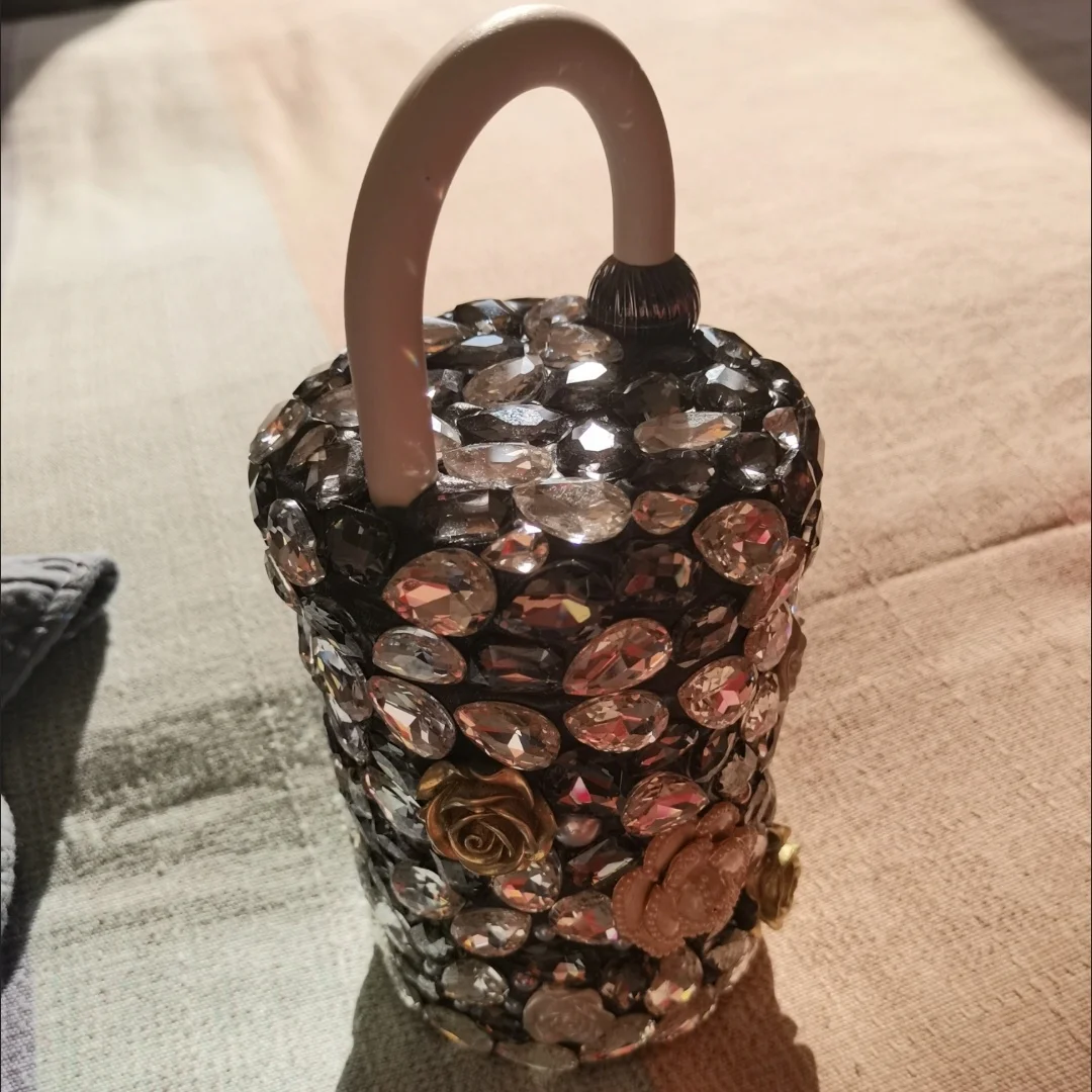 Bling Diamond Rhinestone Thermal Mug 316 Stainless Steel Liner Diamond Flower Water Bottle With Lid Handle For Women Girls