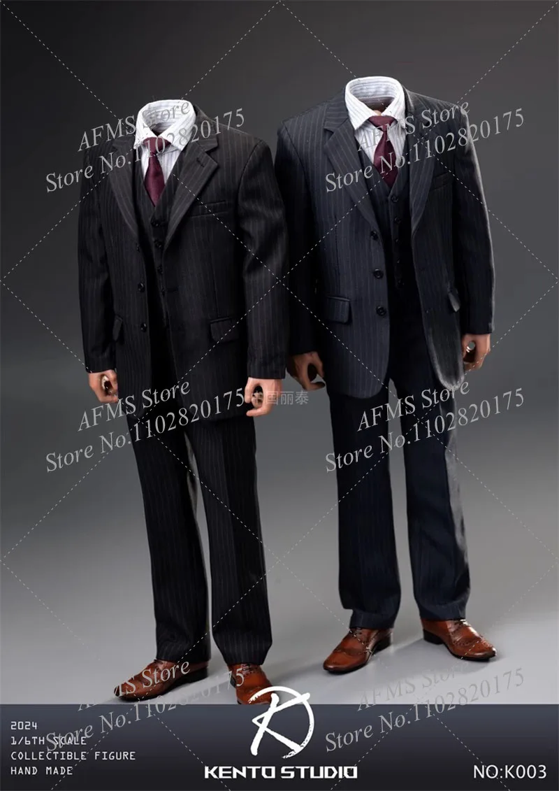 

1/6 Men's Striped Suit Bat Hero Christian Bale Single-Breasted Vest Coat Pants Shoes Set Fit 12" Action Figure