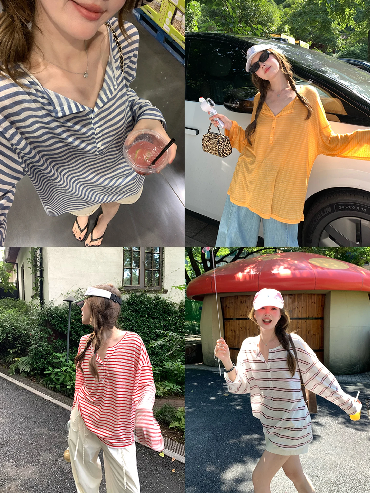 

Comfortable Long Sve Women's T-irt Summer Thin Stripe Sun Protection Loose Fit Commute Sle Travel Scenarios Viscose Po...