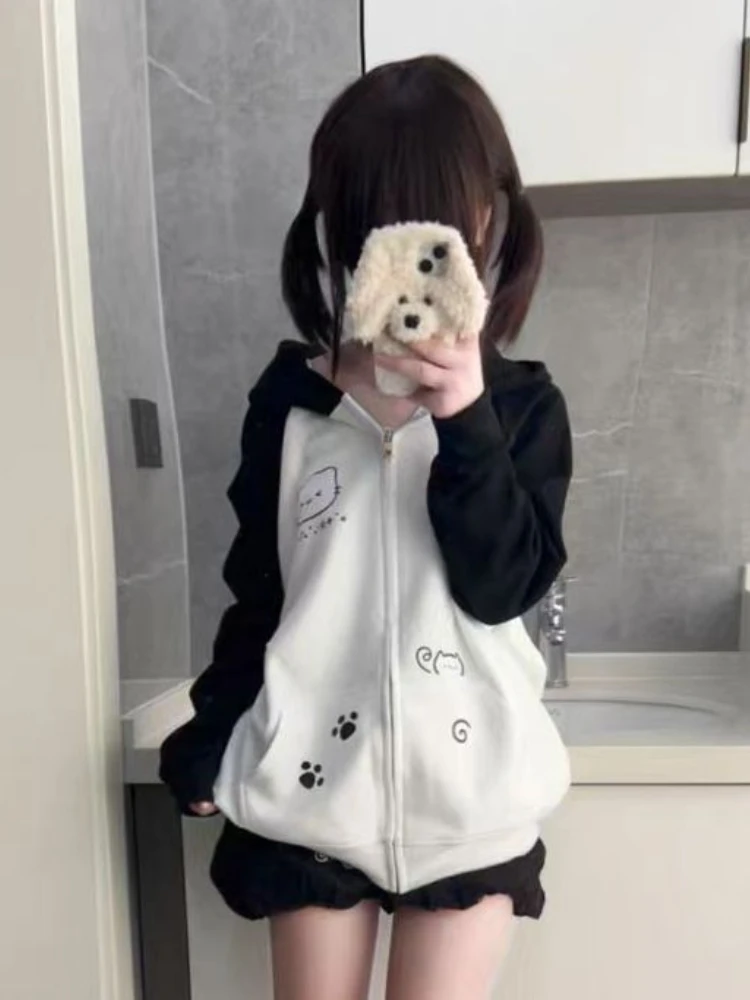 Qweek estilo preppy estudante da escola kawaii bonito hoodie doce japonês harajuku dos desenhos animados moletom 2024 outono manga longa topo