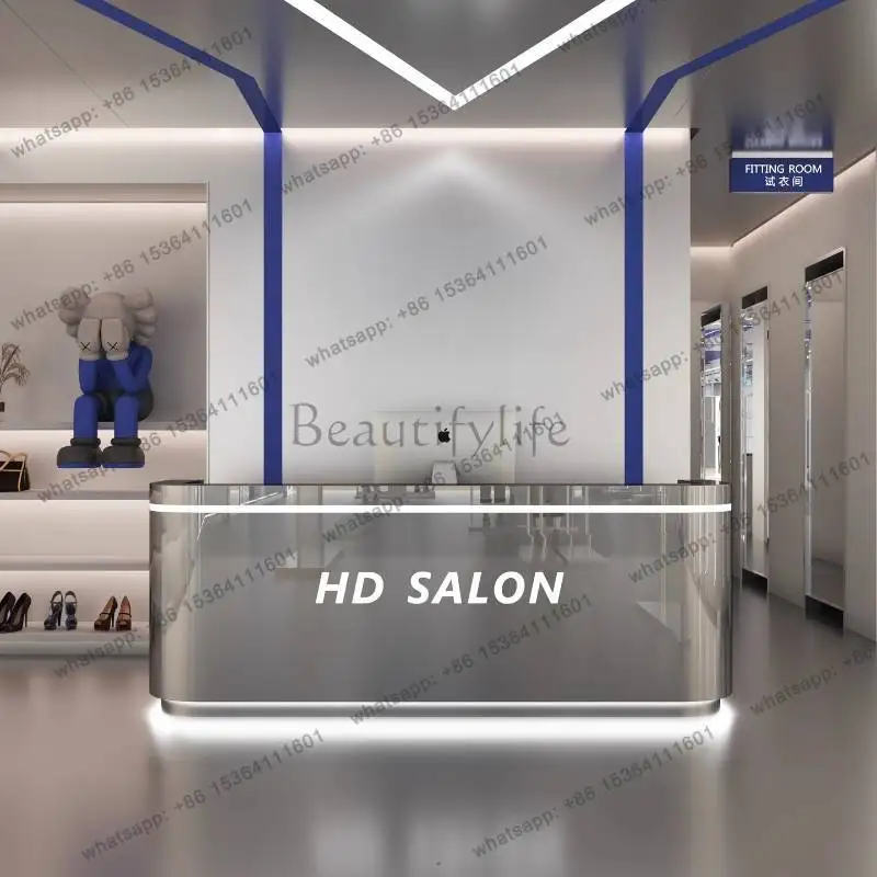 LJY Gold Boutique Reception Desks Modern Hotels Decor Arched Luxury Reception Desk Clinic Weight Empfangs Theke Office Furniture