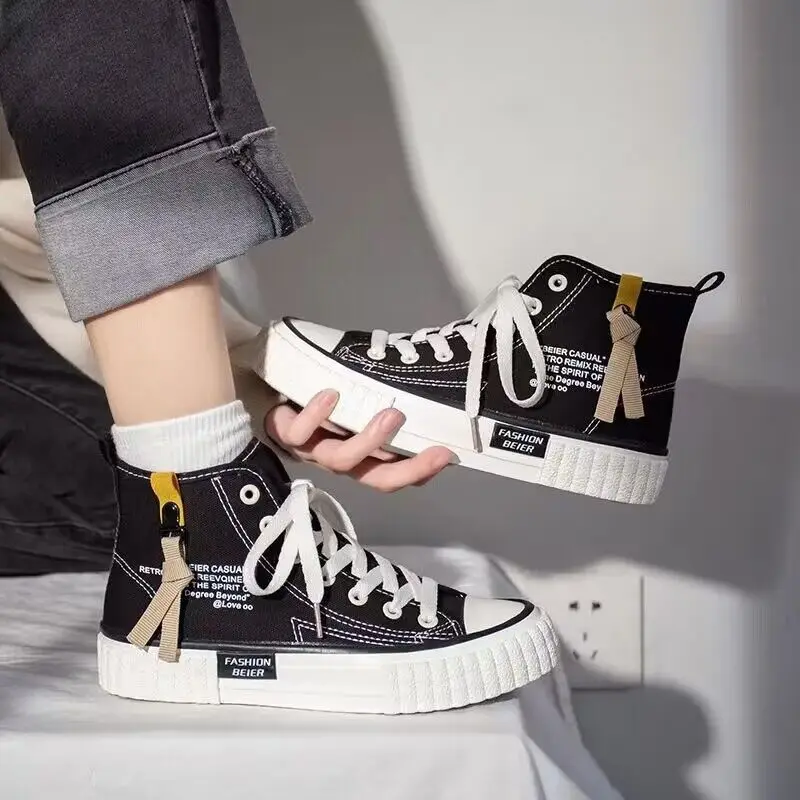 Sepatu kanvas wanita, sneaker vulkanisir kasual murid atasan tinggi wanita musim semi musim gugur 2023