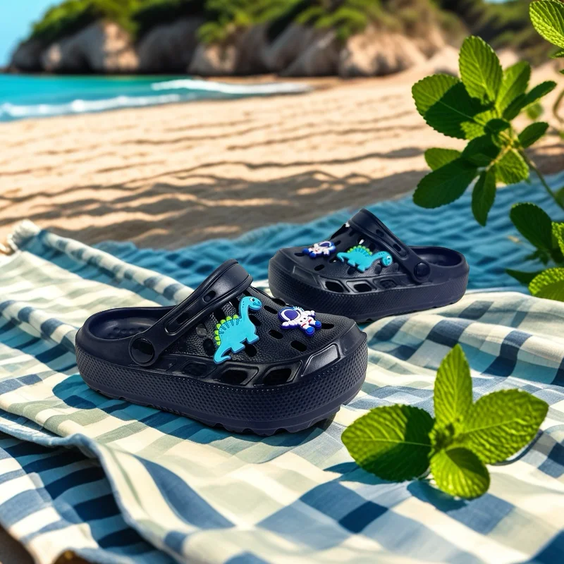 

New Seasonal Thick-Soled Youngsters's Cavity Shoes Cartoon Dinosaur Fashion Breathable Summer Parent-Youngsters Outdoor Walking