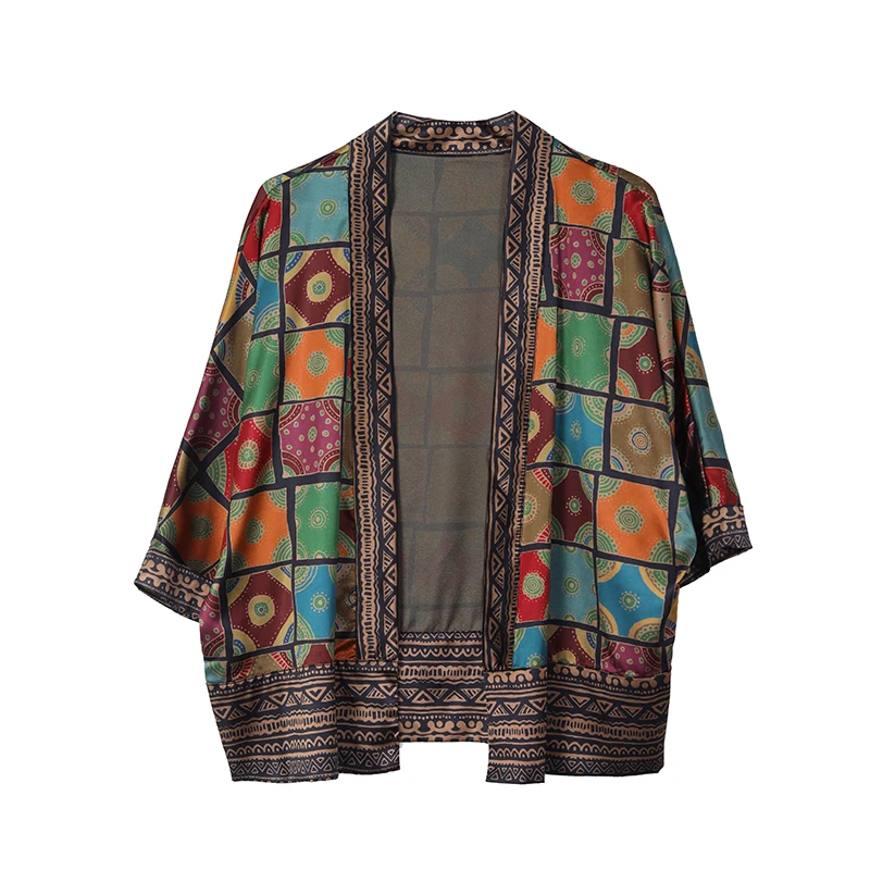 2023 Spring/Summer New Silk Printed Bat Sleeves Wide Lady Short Coat Women\'s Satin Cardigan Mom\'s Sunscreen Shawl Jacket