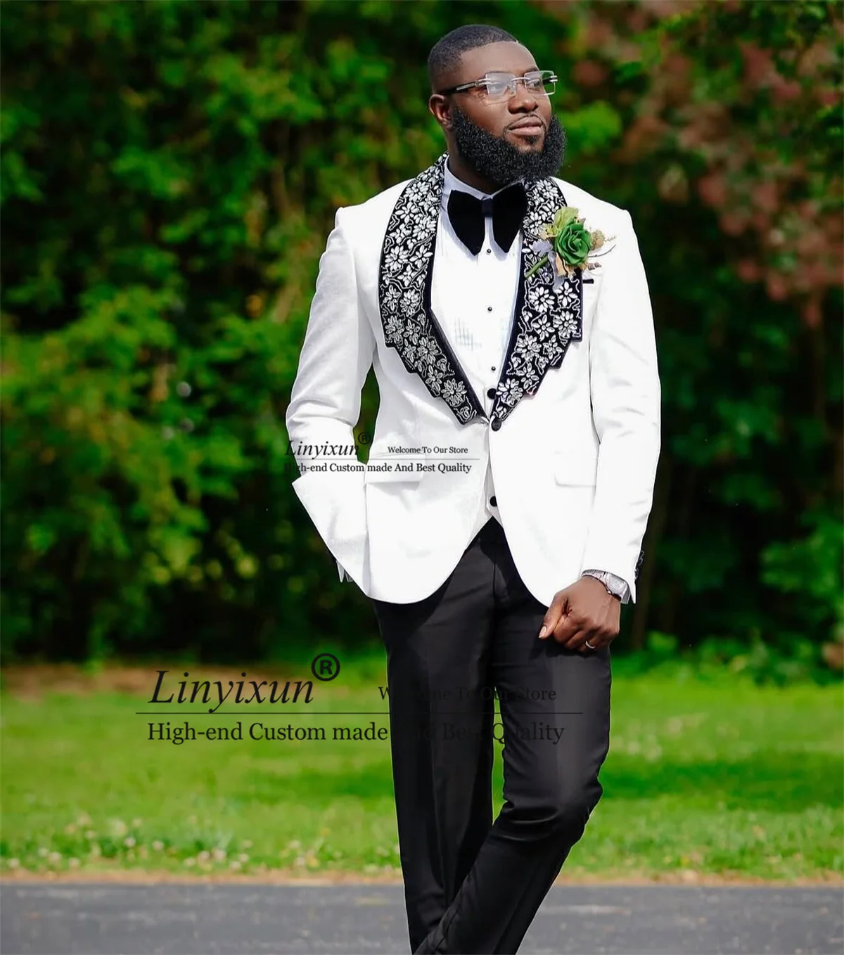 

High End Diamond Crystals Men's Suits Customized Groom Tuxedos 2 Pieces Sets Prom Party Blazers Male Slim Fit trajes para hombre