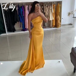 Lily Gold Mermaid Sexy Special Occasion Dresses Stain One Shoulder Formal Gown Long Pleat Evening Dresses vestidos de fiesta