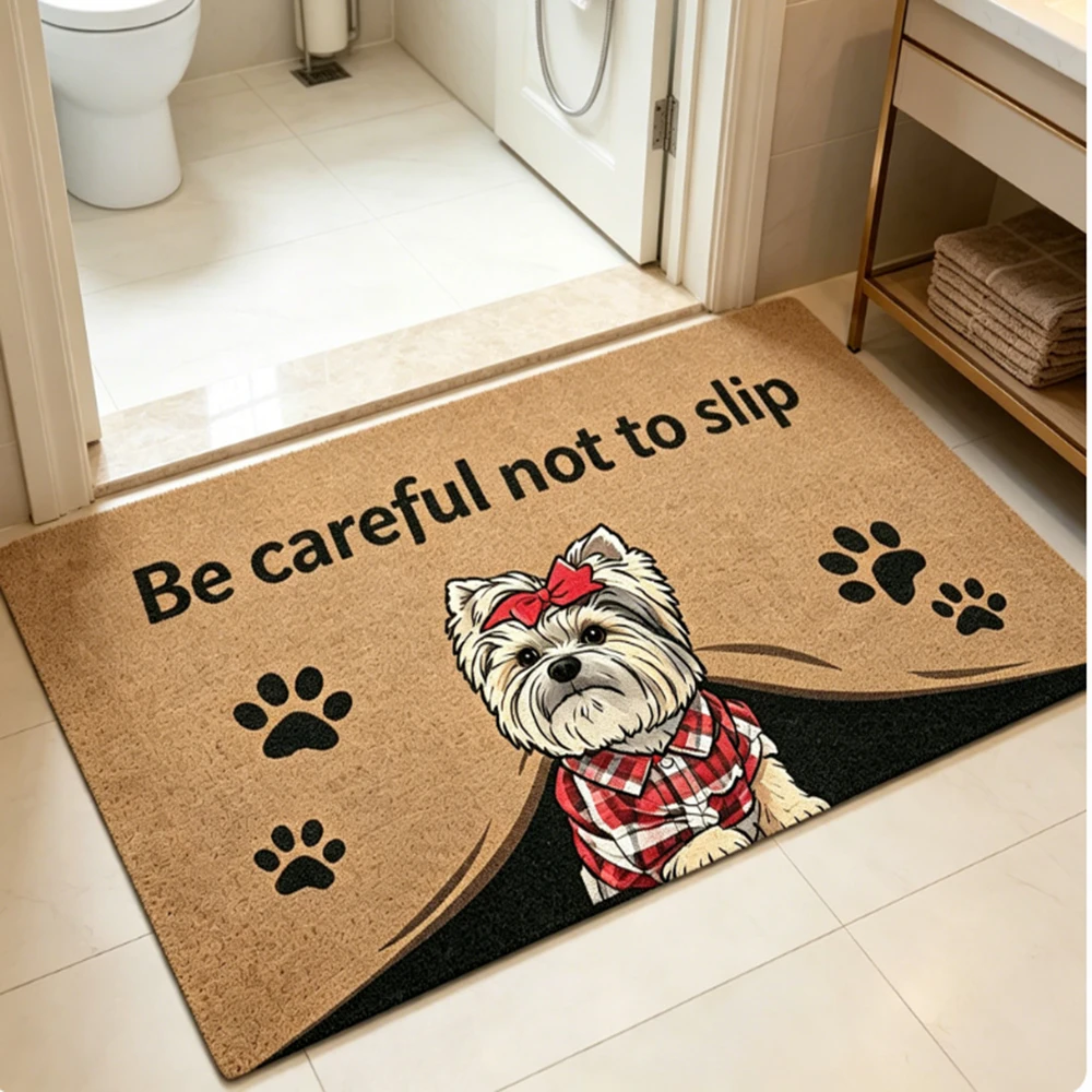 

Personalized Custom Doormat Cute Yorkie Puppy Print Mat Anti Slip Water Absorbent Bath Mat For Bathroom Entrance