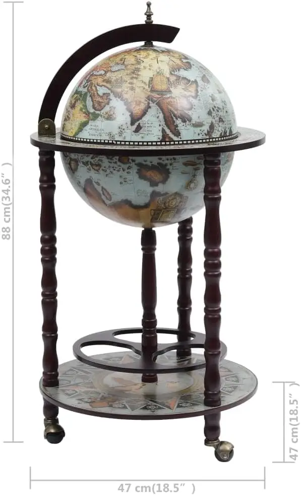 Globe Bar Wine Stand Eucalyptus Wood Blue