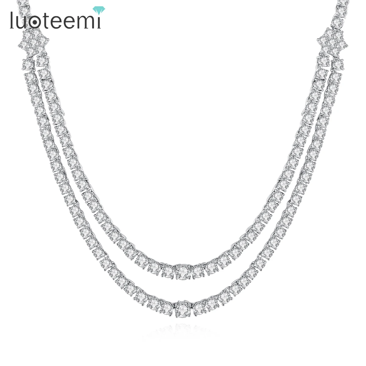 LUOTEEMI Silver Color CZ Wedding Necklaces Luxury Fashion Pageant Women Jewelry for Bridal Delicated Wedding Party Accessories