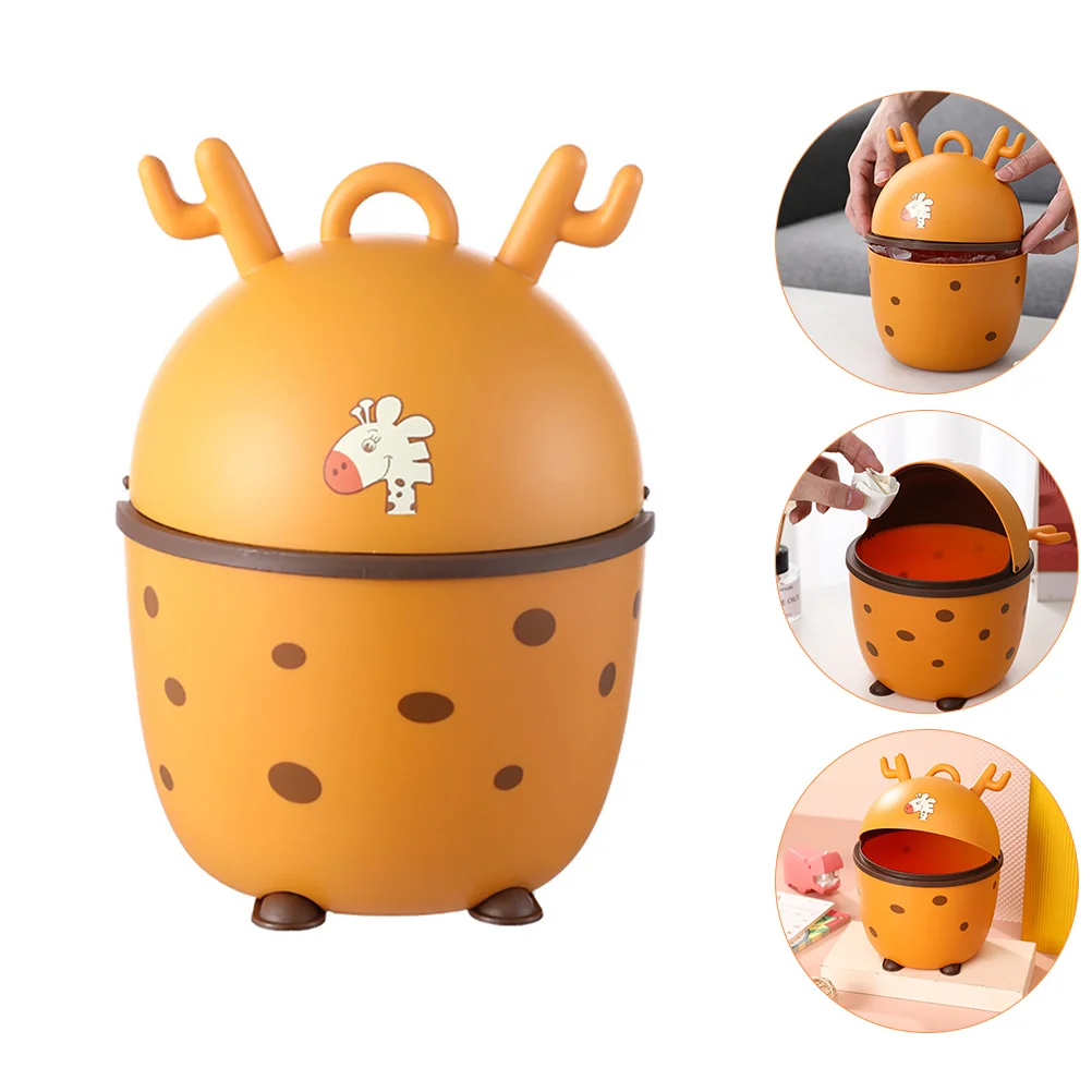 

Cute Cartoon Push Trash Can Large Capacity Non-Slip Desktop Garbage Bin For Home Office Kitchen Countertop Mini Waste Bucket Pp