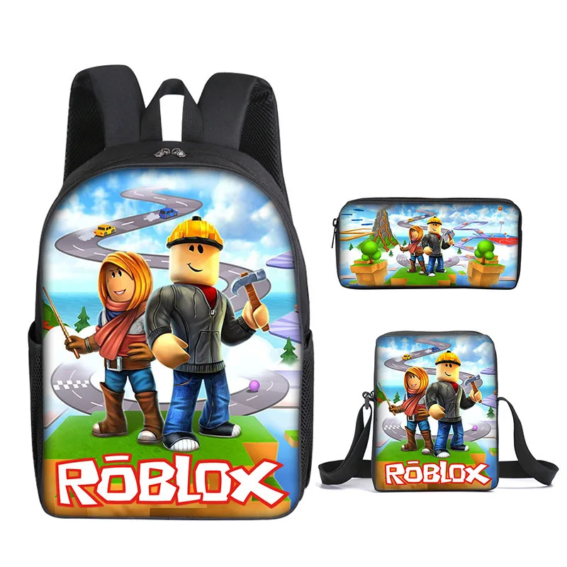 3pcs/set Roblox Game Print Backpack Pen Case Lunch Bag Set Cartoon Peripheral Student Schoolbag Learning Supplies Birthday Gifts