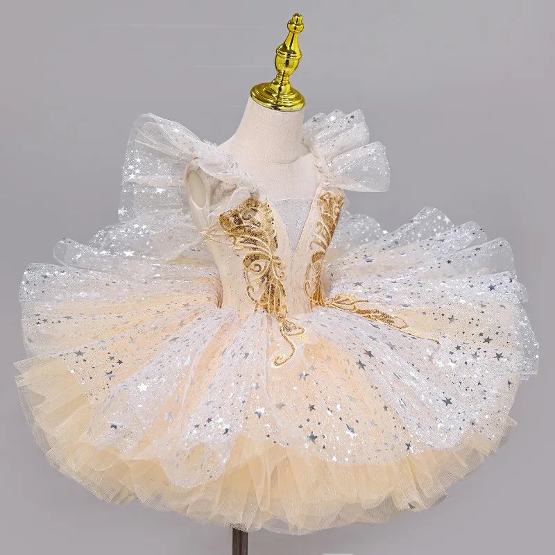 Children's Professional Ballet Dress - Little Girl Swan with Sequin Princess Puff-sleeved Dress - Cute Stage Performance Costume