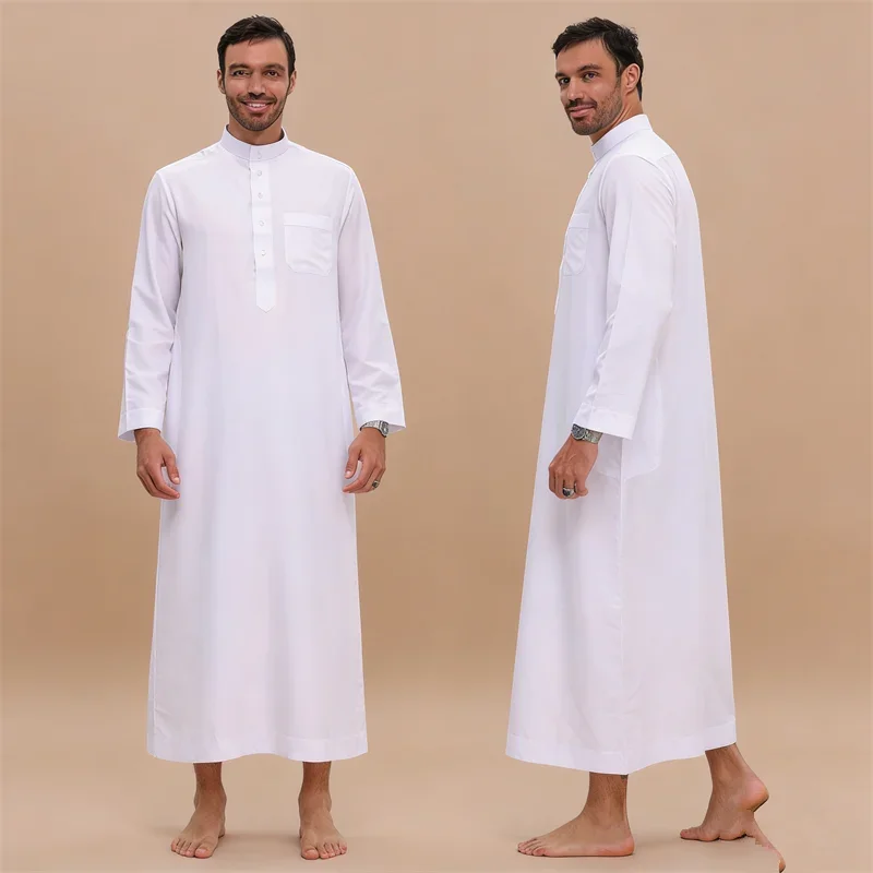 White Jubba Thobe for Men Muslim Dress Dubai Abaya Arabic Robe Kaftan Eid Djellaba Daffah Dishdasha Traditional Clothing