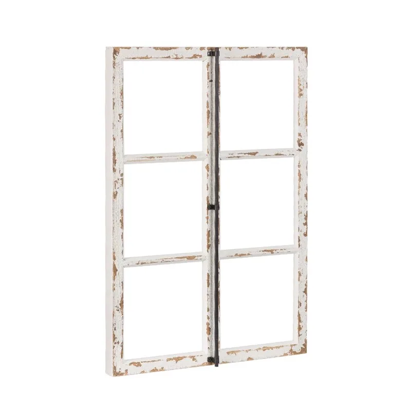 Rustic Farmhouse Decorative Window Frame, White Distressed Wood, 2 Sizes Available, 70x50cm and 70x40cm, Vintage Style Photo Pro