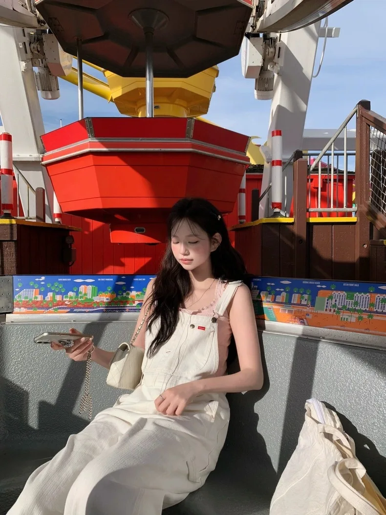 

East Gate Eight Milk Home Pure Color Wide Leg Overalls Women's Loose Workwear Style Long Pants Low Waist Spring Season