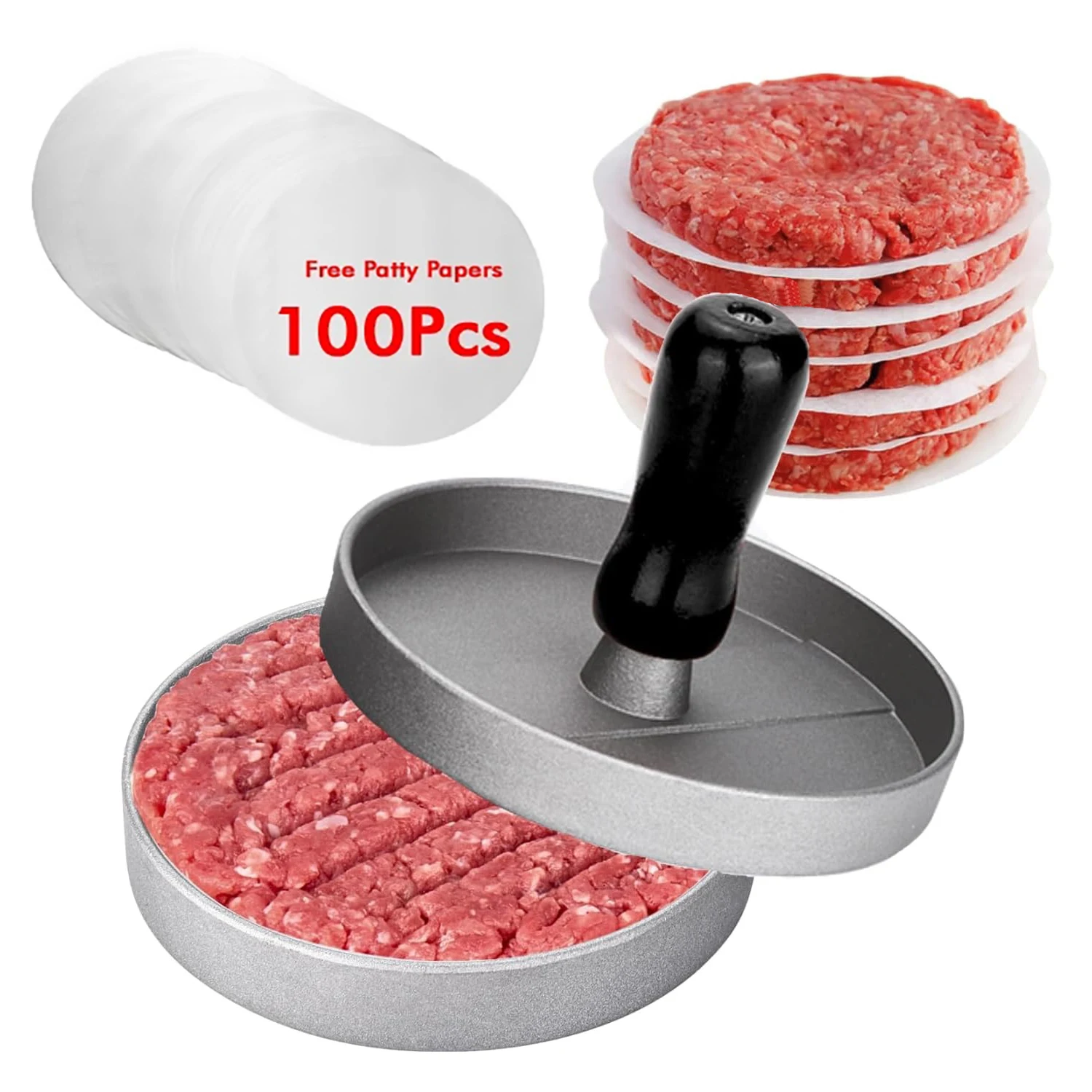 

Circular Burger Mold Burger Press Non-stick Meat Pie Machine Home Food Mold Kitchen Barbecue Small Tool with 100 Meat Pie Paper