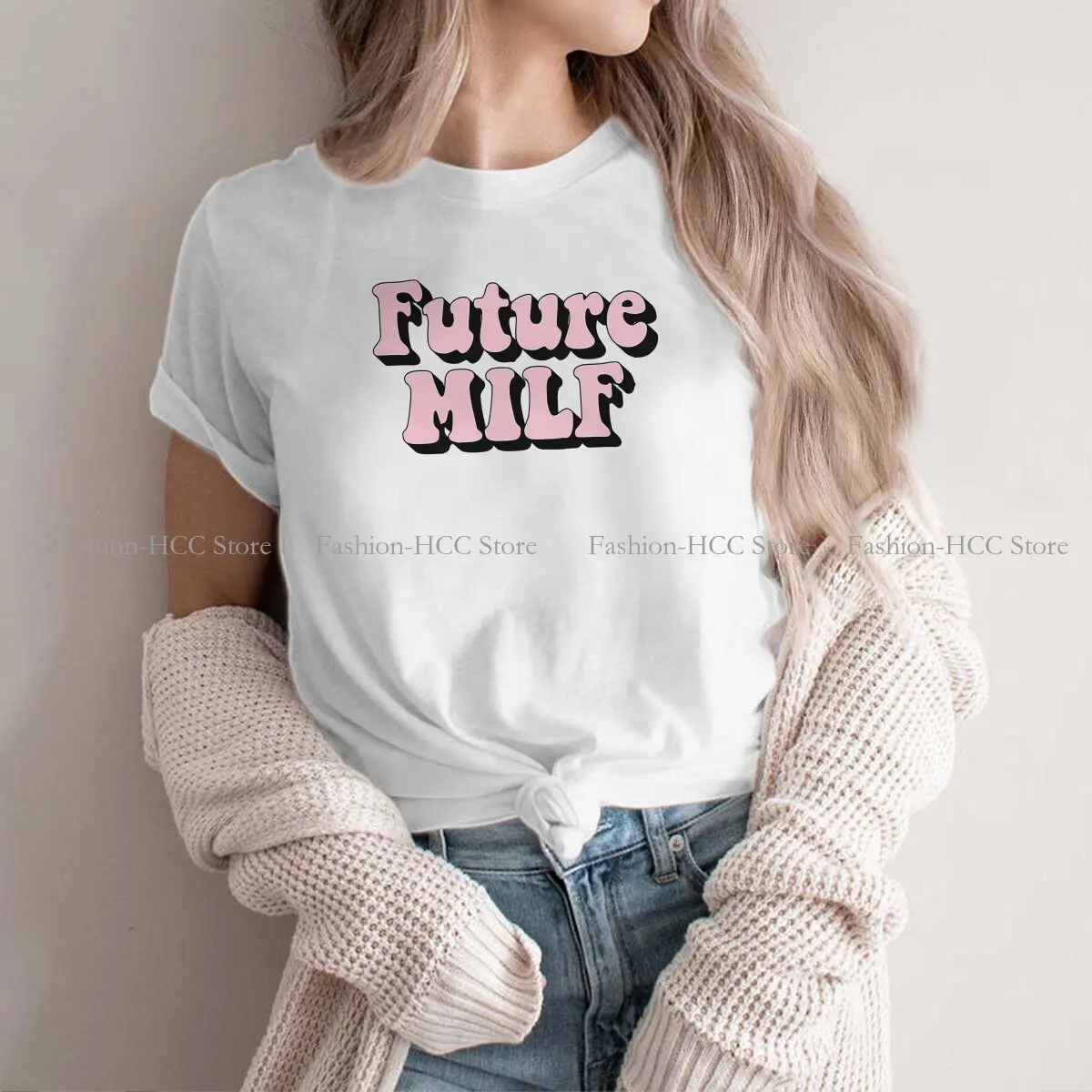 Cool Casual Polyester TShirt Future Milf Printing Streetwear Casual T Shirt Women Tee