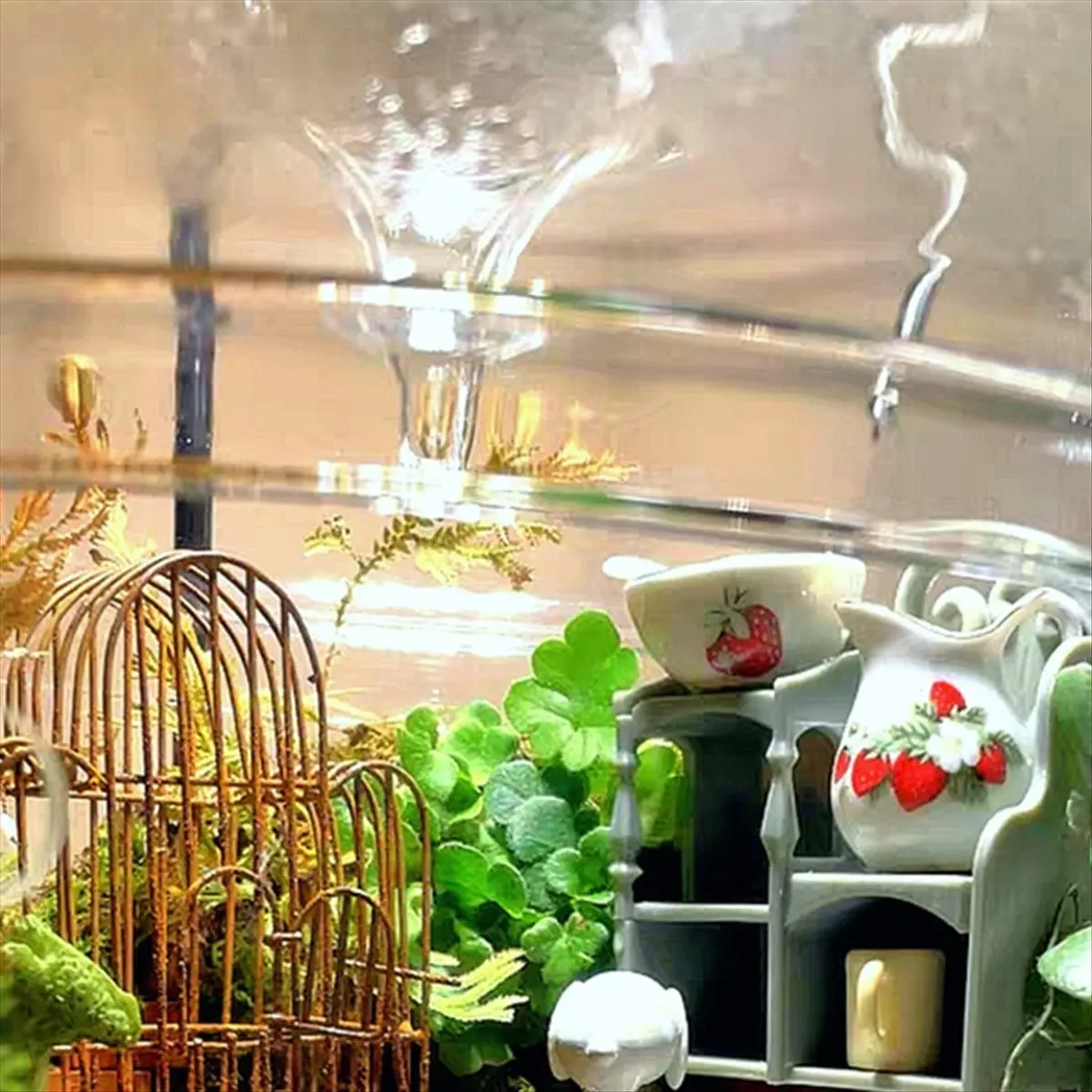 AA83 Micro-Landscape Glass Terrarium with Dew Collection Cover, Bonsai Vase Glass Microscopic Landscape Ecological Bottle L