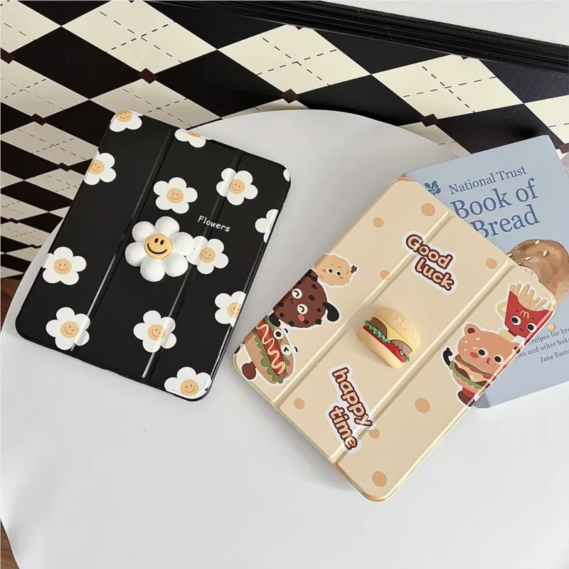 Flower Emoji Tablet Case Black White Floral Trifold Stand for iPad Air 6 7 8 Pro 11/12.9/13Inch M2 M3 M4 M5 2018 2024 2025 2026