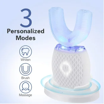 U-shaped adult ultrasonic electric toothbrush with USB charging holder 360 degree intelligent automatic Sonic teeth whitening device