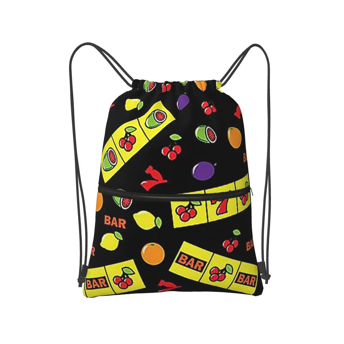 

Casino Lucky Slots Cherry Melon Lemon Fruit Backpacks Portable Drawstring Bags Sports Bag Book Bags for Travel Students