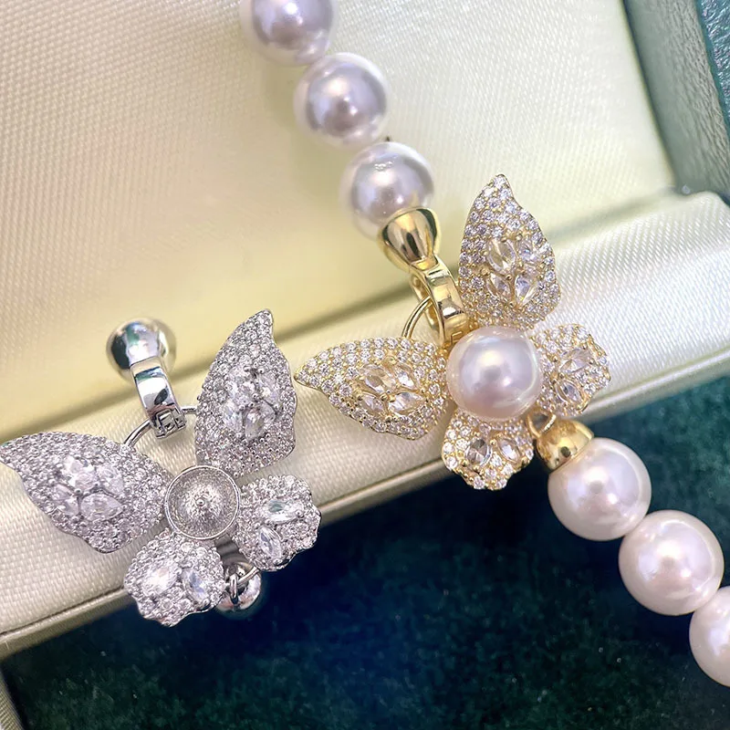 

1pcs Gold-plated Copper Zirconia Butterfly Pearl-embellished DIY Necklace Bracelet Connector Jewelry Making Material Accessories