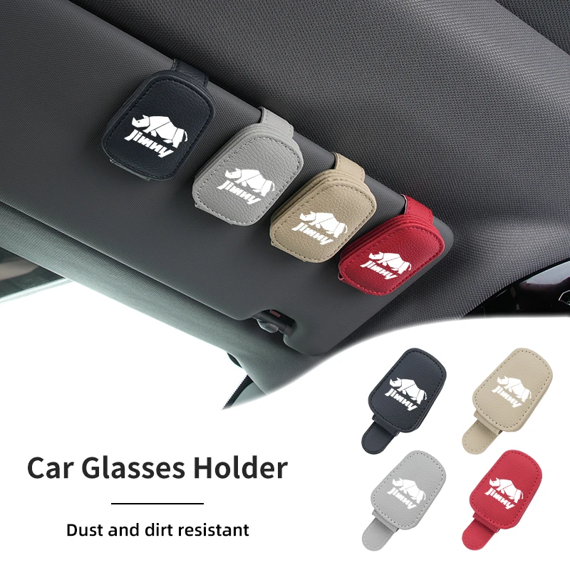 Clip para gafas de sol de cuero con logotipo de coche, soporte para gafas con visera para Suzuki Jimny Alto Swift Grand Vitara Ignis DZire Baleno Spacia