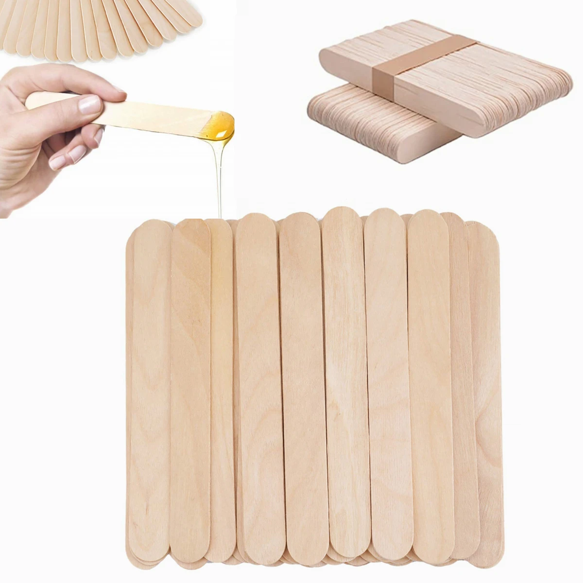 Wooden Wax Sticks  100 Pieces  Wood Spatulas Craft Sticks Spatulas Applicators for Hair Removal Eyebrow and Body