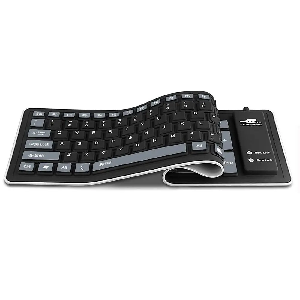 Flexible 103 Keys Silicone Keyboard Quiet Typing Waterproof USB Wired Keyboard Black Grey Foldable Keyboard Home