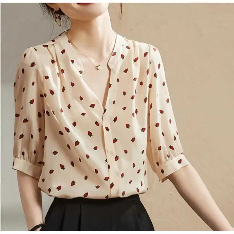 

Женский летний топ из шифона и тонкой полиэфирной ткани, повседневный, легкий в уходе, с воротником