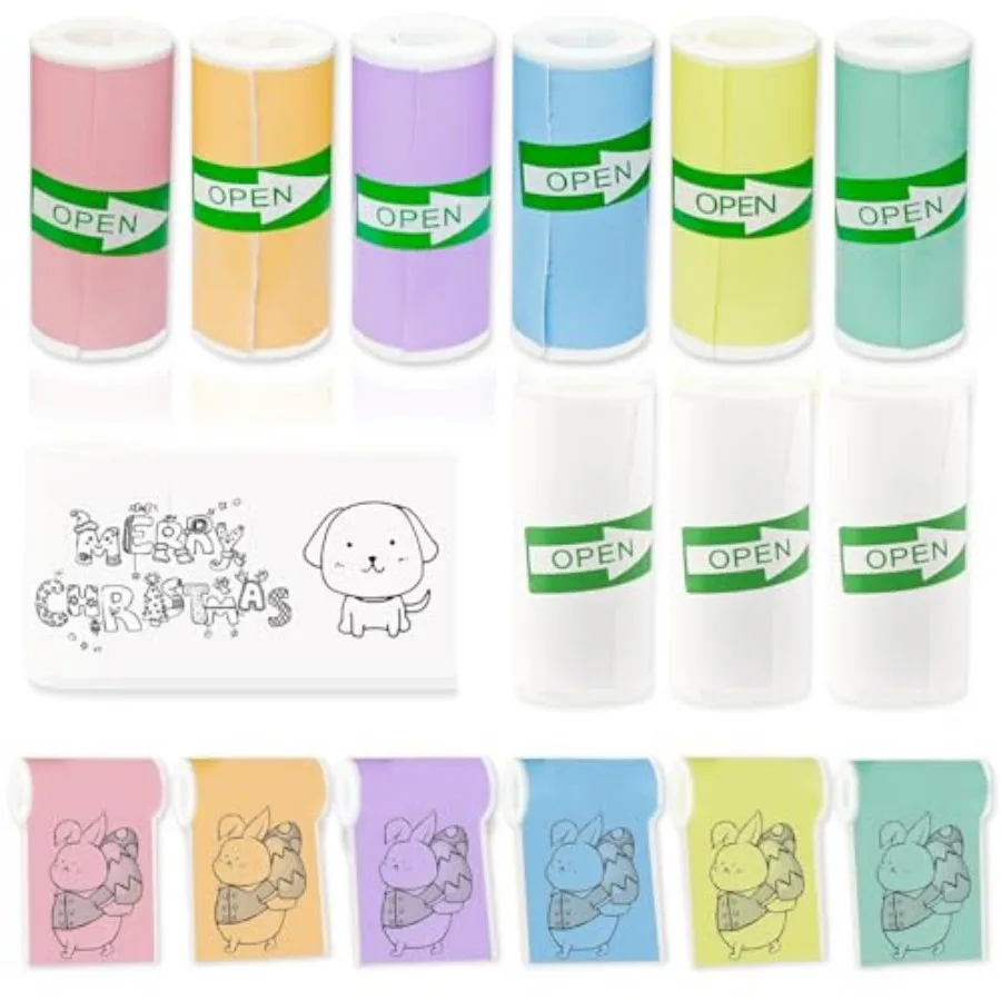 9 Rolls Self-Adhesive Mini Printer Paper - 6 Vibrant Colors and 3 White Compatible with M02/T02 Printers Remove Inner Paper Hol