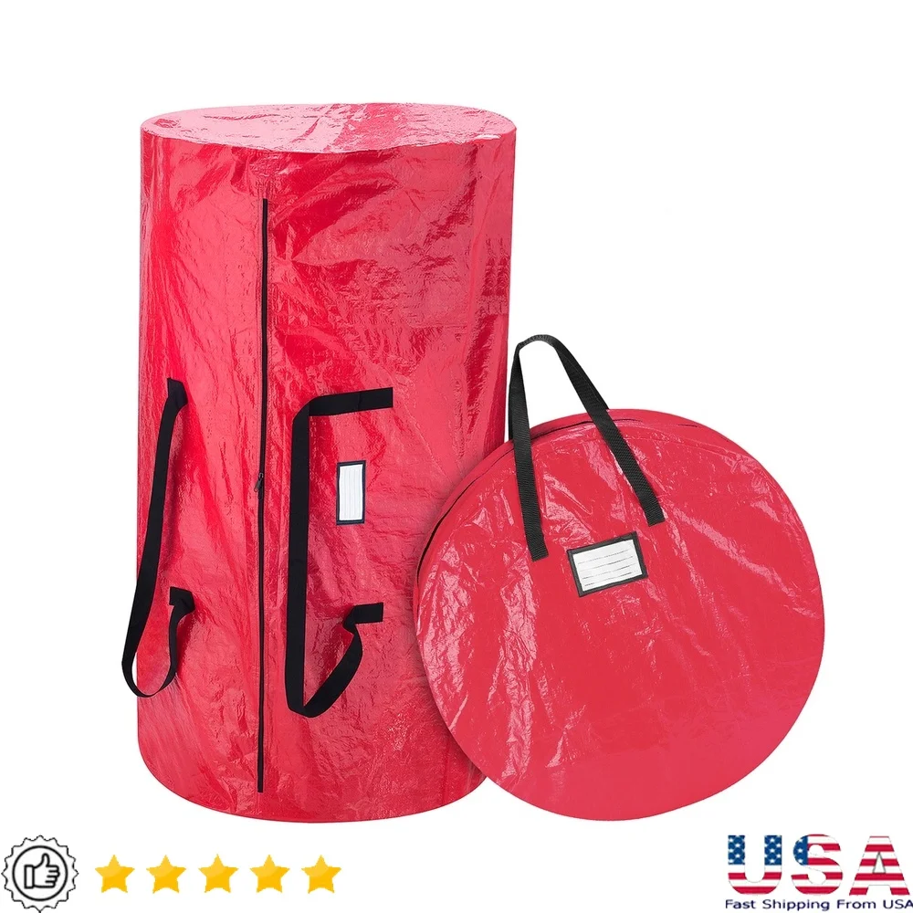 

Christmas Tree and Wreath Storage Bag Set Durable Protective Organizer with Handles Holiday Decor Clean Up and Storage