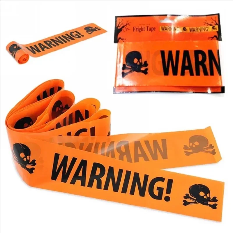 New Halloween Warning Tape Window Prop  Plastic Skull Head Warning Tape Signs Halloween Party Decoration Witch Balloons lot