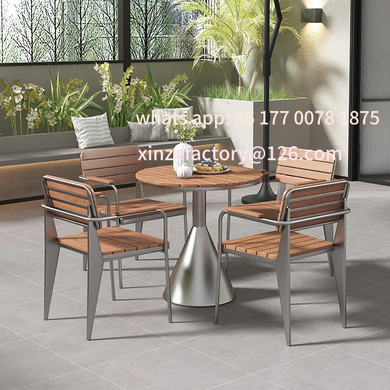 حديقة فناء خارجية قابلة للتخصيص من الحديد المطاوع وطاولة مستديرة صغيرة وشرفة في الهواء الطلق #4