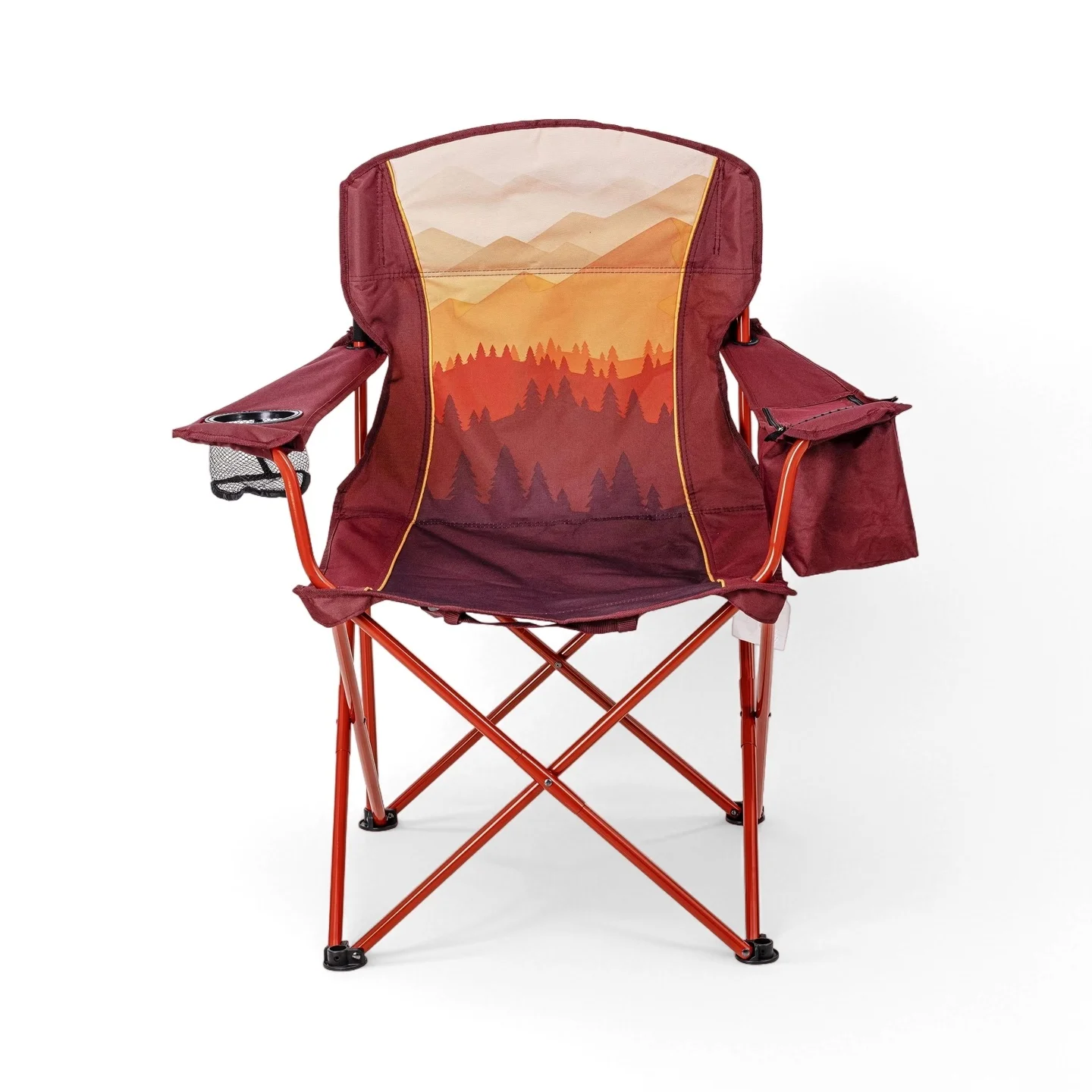 كرسي تخييم أحمر برتقالي مع جبال أومبير ومبرد، كبير الحجم للراحة، يدعم ما يصل إلى 300 رطل للاستخدام الخارجي