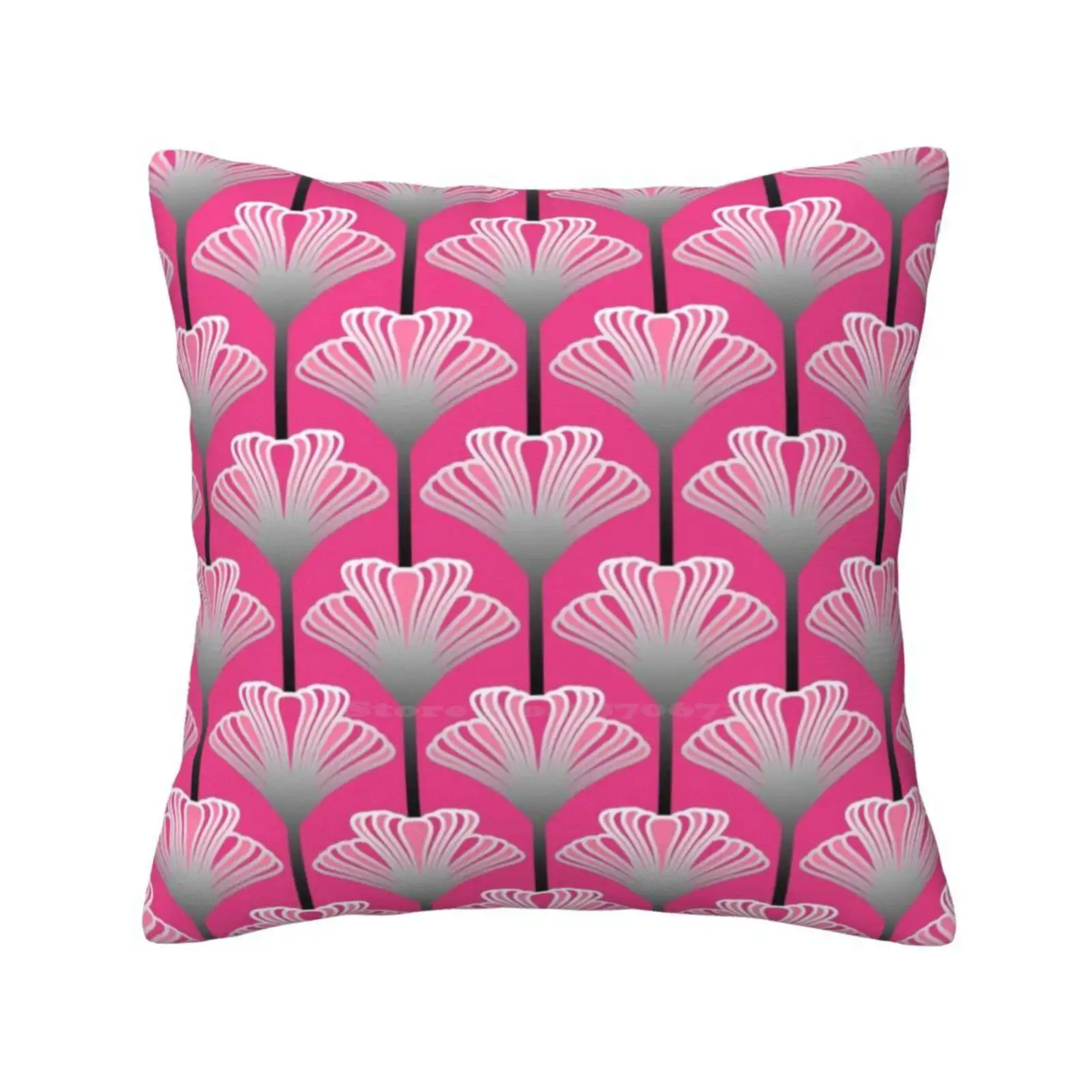 Art Deco Lily , Fuchsia Pink Pillows Case Bedroom Home Decoration Art Lilly Fuchsia Pink Silver Gray Dark Grey Graphite Grey