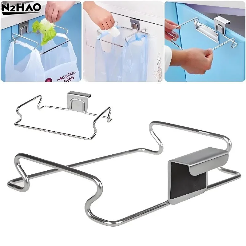 Kitchen Trash Rack Cabinet Door Garbage Bags Holder Stainless Steel Closet Garbage Storage Holder