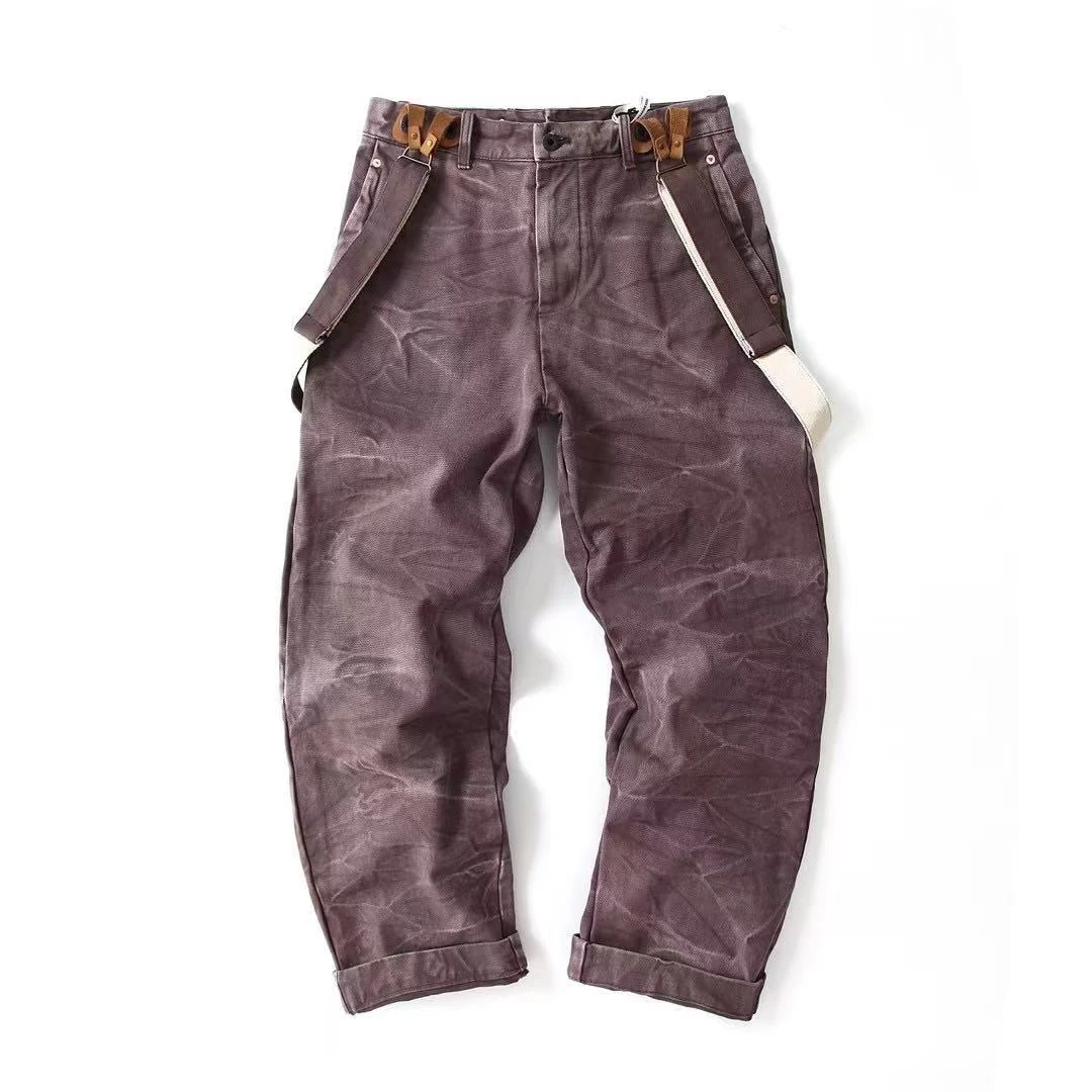 World War II Heavyweight 100% Cotton Washed Canvas Overalls - Durable Loose Straight Men's Lumberjack Casual Workwear Pants