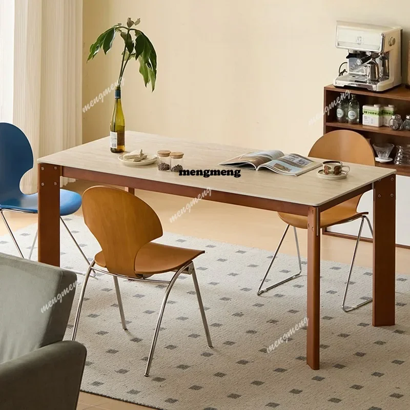 Mid-century Style Rock Slab Dining Table Nordic Creative Rectangular Retro Dining Table Solid Wood Design Home FurnitureX
