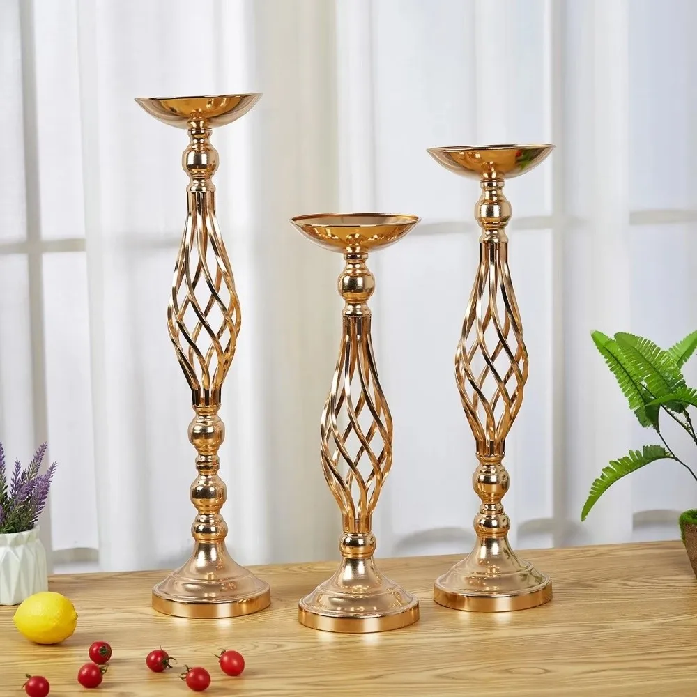 

Golden Flower Stand Wedding Props Metal Table Candle Holder For Centerpieces Flower Utensils Table Decoration Vase