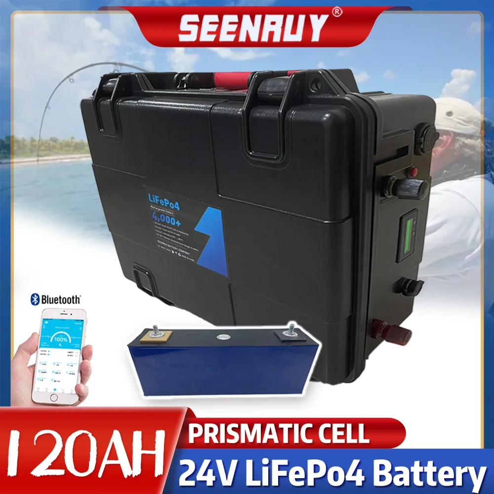 Waterproof IP67 Lifepo4 24V 120Ah Lithium Battery for 80lbs 88lbs Thruster Trolling Motor Electric Boat Propeller+10A Charger