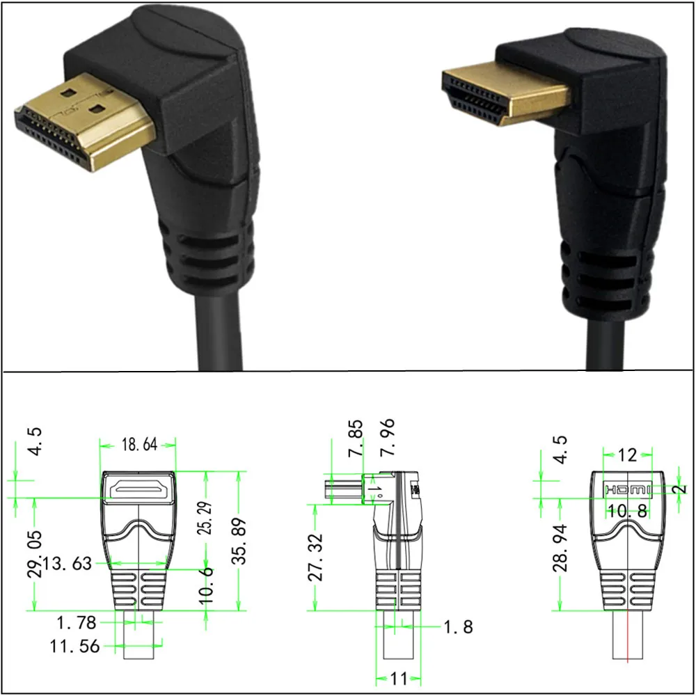 2.0 4K HDTV Cable 90/270 Degree Elbow Up Down Angle HDMI-compatible To HD Cable 0.3m 1.8m 2K*4K For TV PC Projector PS4 Laptop