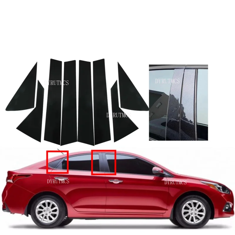 Car Door Window BC Pillar Post Cover Trim Sticker Fit For Hyundai Accent HC/YC Verna Solaris 2018- 2022