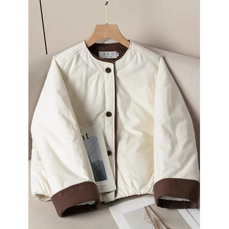 Kolorowa bawełniana kurtka damska, luźna, ciepła, w stylu college, idealna na zimę, nowość, modna, mały rozmiar, do pracy, wersja koreańska.