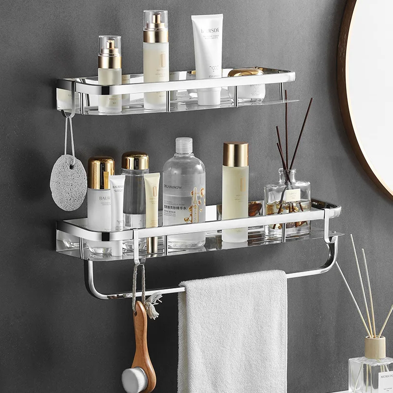 Bathroom Shelf Organizer Shelves Kitchen Storage Rack Stainless Steel Wall Mounted Without Drilling For Shower Room Toilet Home